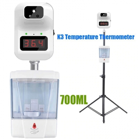 Body forehead Temperature thermogun with 700ml automatic sanitizer dispenser with stand
