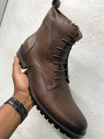 Brown lace up Pure leather Italian High boots size 39-45