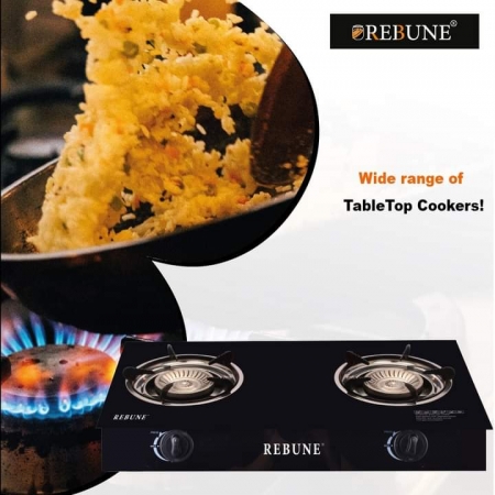 Rebune Two burner table top gas cooker tempered glass Auto ignition