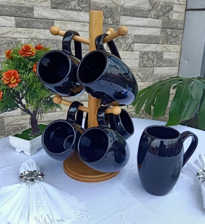 Black set of 6 cup set Comes with wooden stand Capacity 350ml