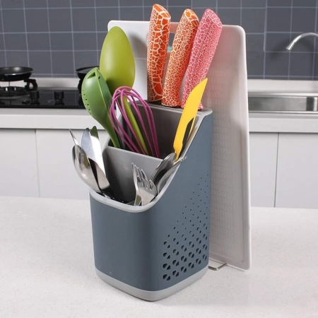 Cutlery drainer with removable tray for  storing spoons, folks, knifes chopping board