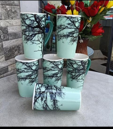 Green Elegant designed set of 6 Big mugs quality ceramic cups