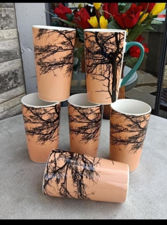 Orange Elegant designed set of 6 Big mugs quality ceramic cups