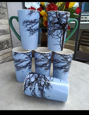 Sky blue Elegant designed set of 6 Big mugs quality ceramic cups