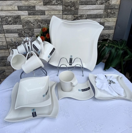 White 36pcs shapely Dinner set 6plates, 6medium plates, 6 side plates,6 bowls and 6 cup 