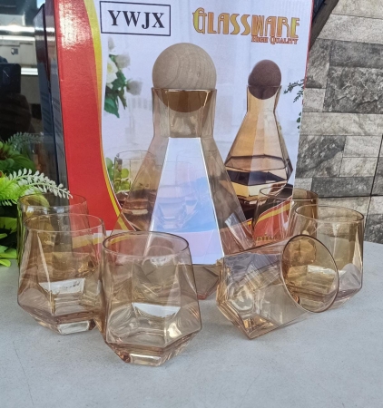 Golden Wine/ Water/ juice pitcher set Hexagon shaped One kettle and 6 glasses
