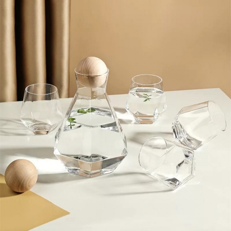 Clear Wine Water juice pitcher set Hexagon shaped One decanter and 6 glasses