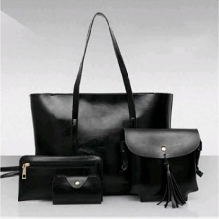 4PC Black Women leather bag set