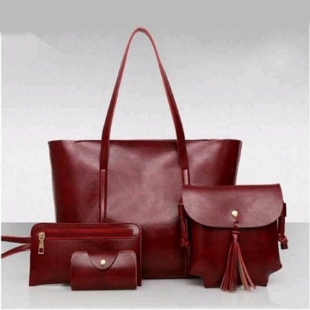 Fashionable 4PC Maroon Leather bag set
