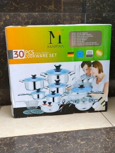 Original 30 pieces Marwa heavy gauge stainless steel cookware set Suitable for use on all gas, coal, electric, induction, ceramic cook tops, electric hot plate