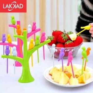 Birdie 6pcs Fruit pick forks set with stand