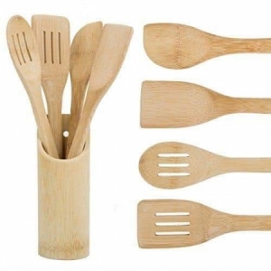4pcs Bamboo wooden spoon set with 1holder