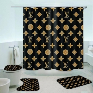 Louis Vuitton 4 in 1 Bathroom sets with 1 shower curtain 180x180cm and 3 pcs rugs plus Free 12 plastic hooks  