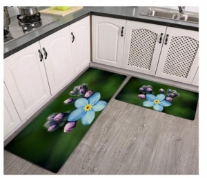 Green Floral 3D Kitchen Mats 2 piece Set