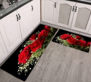 Black Floral 3D Kitchen Mats 2 piece Set