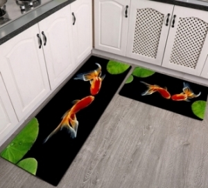 Black Green Quality 3D Kitchen Mats 2 piece Set