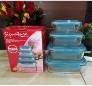 Airtight Glass storage container Signature make 400/630/1000/1480ml colour Green, blue and pink set