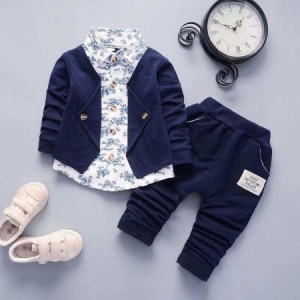 Navy blue Boy Clothing Sets Kids Coat plus Pants