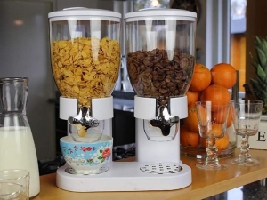 KitchPro Cornflakes Dispenser - Double, for Cereal, Breakfast, Candy, Dog Food, Cat Food