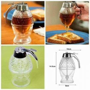 Honey Dispenser No Drip Glass, Honey Comb Shaped Honey Pot