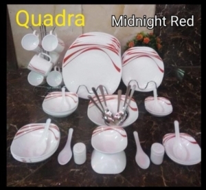Midnight Red Quadra Square Dinner set 39+6pc Spoons free