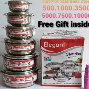 Elegant stainless steel 6 pc Hot pots 500, 1000, 3500, 5000, 7500, 10000ml hot and cold with free gift inside