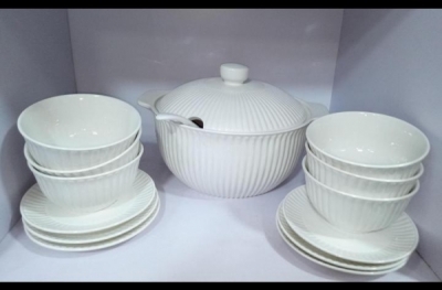 White ceramic soup set