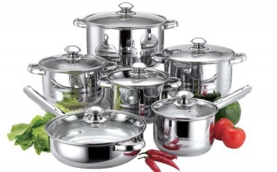 Silver handled 12 pieces Zeng Fa stainless steel cookware set