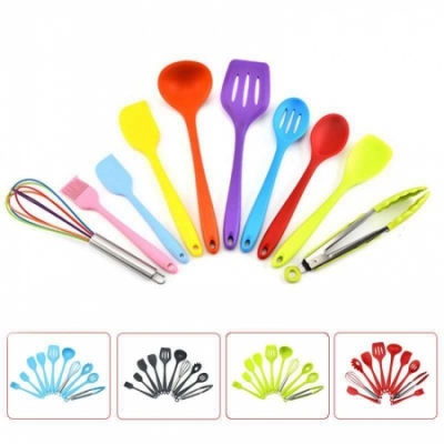Silicone spoon 10 pieces set assorted colours made of silicone material non-stick stain-resistant Set