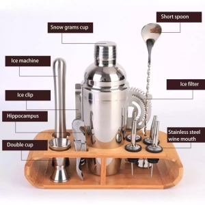 750ml cocktail shaker set Bartender kit with Wooden stand 12 piece set