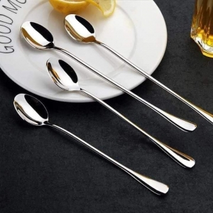 6 piece set long tea spoons heavy duty stainless steel