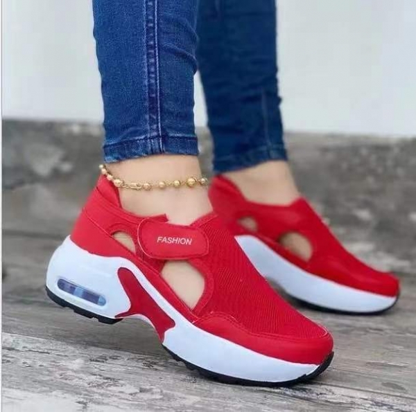 New Red Women Fashion Vulcanized Sneakers Platform Solid Color Flats Ladies Shoes Casual Breathable Wedges Ladies Walking Sneakers