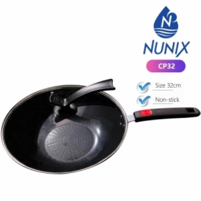 Nunix Nonstick Deep Frying Pan PFOA/Toxin Free, 32Cm Nonstick Fry Wok Cooking Wok Pan Chinese Iron Pot for Electric, Induction and Gas Stoves Cooking