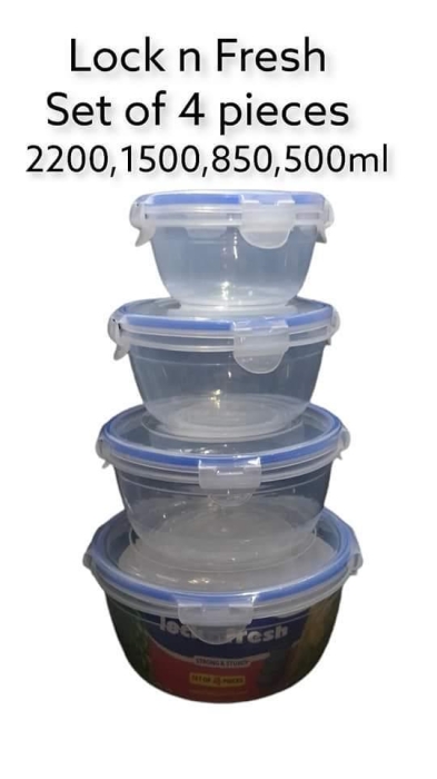 Lock n fresh set of 4 pieces round storage tin containers box lunch box