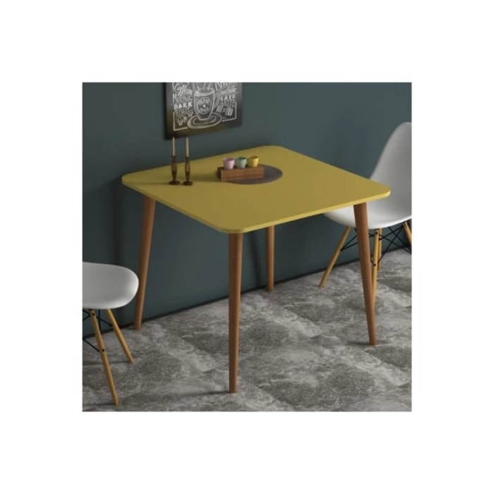 Yellow coloured Square Wooden Table with metallic stands