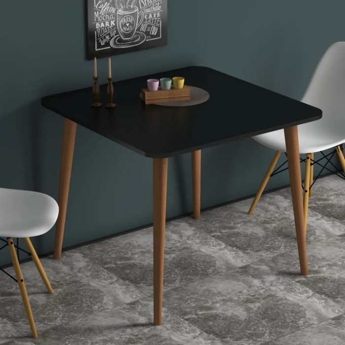 Black coloured Square Wooden Table with metallic stands