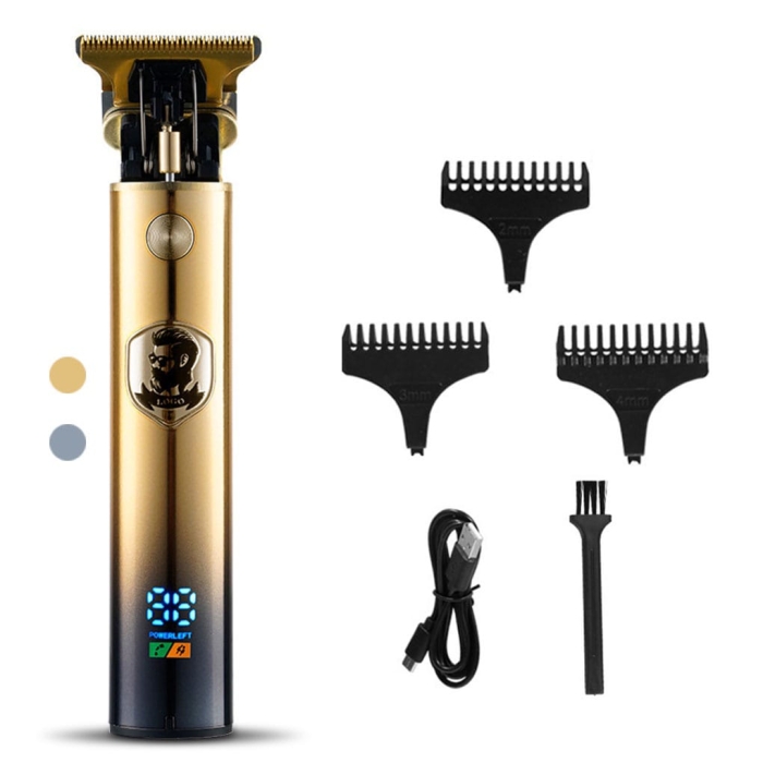 New Super Hair Clipper, Retro USB Charging Hair Trimmer with Digital Display. Groomer Haircutting Tool, Gold