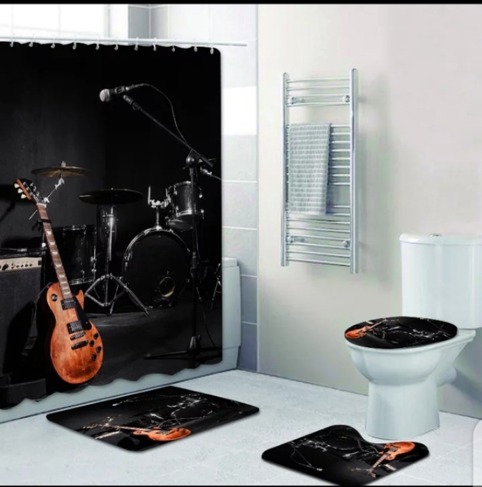 Musical 4pcs Shower Curtain set with matching toilet  mat sets 