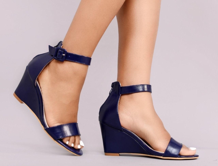 Navy blue open toe wedge buckled Zara ladies shoes