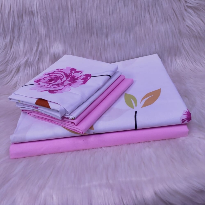 pink and white blended high standard pure cotton 6 in 1 bedsheets and pillow cases 