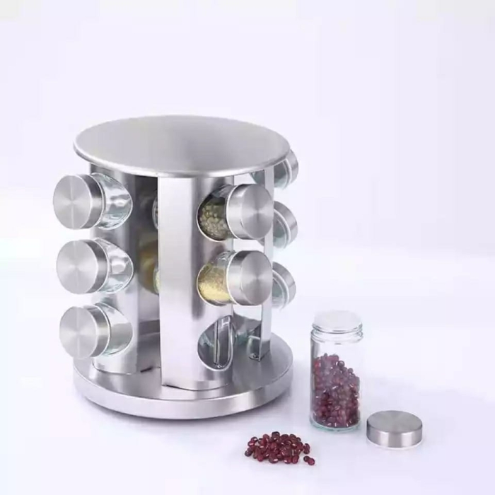 12hole spices stand round Wood, Stainless Steel Tiered Shelf Countertop 	Spice rack rotating