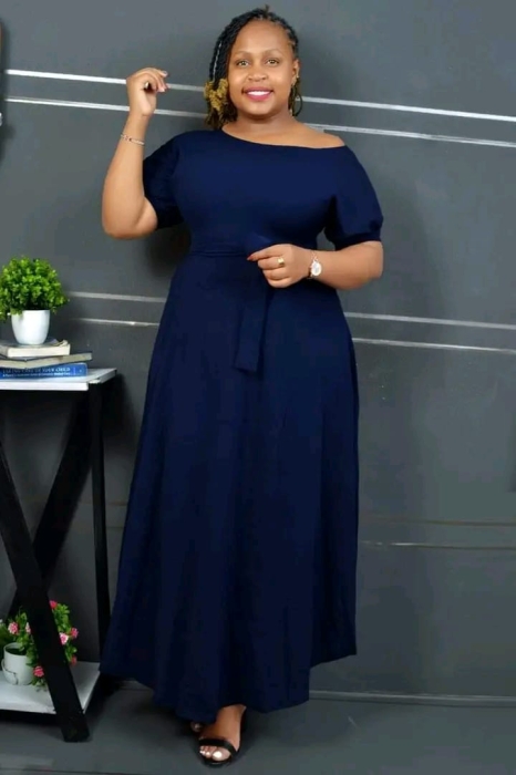 Navy blue Chunky long round neck ladies dress perfect for Church occasions, weddings etc Sizes L, xl, xxl Maxi dress