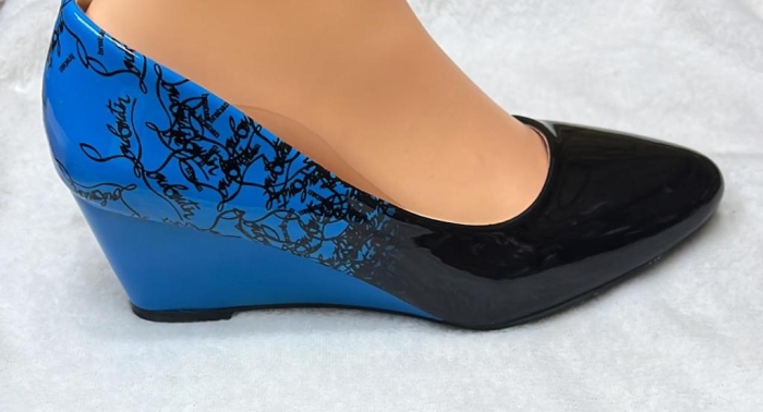 Sensational Blue with black Closed wedge shoe/ladies wedge shoe/closed shoes for ladies/short wedged shoes/work shoes/office shoes/ladies official wedge shoe/women official shoes size 37/42