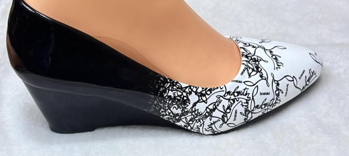 Sensational Black and white Closed wedge shoe/ladies wedge shoe/closed shoes for ladies/short wedged shoes/work shoes/office shoes/ladies official wedge shoe/women official shoes size 37/42