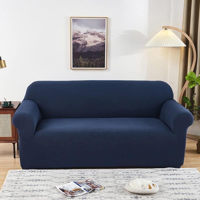 Trendy Fashion stretchable Navy blue 3 seater Slip Covers without Cushion covers quality seat covers Superior fabric Fits any size sofa Stays in place Easy installation Machine washable sofa covers