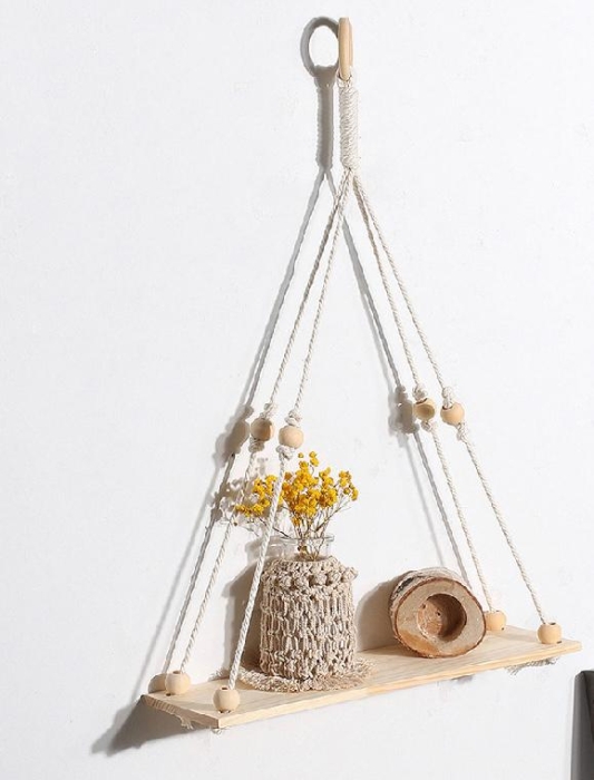 Buy Floating Shelves, Floating Swing Rustic Wood Swing with Rope for Plant Decor, Pivoting Wall Decoration Shelves Rotating Rope Floating Shelves