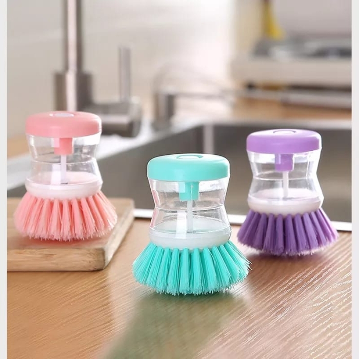 Peyx Cleaning Brush, Kitchen Accessories Items, Dish/Washbasin Plastic Cleaning Brush with Liquid Soap Dispenser/Dish Cleaning Brush/Sink Brush for Kitchen (2 Pieces Sink Brushes)