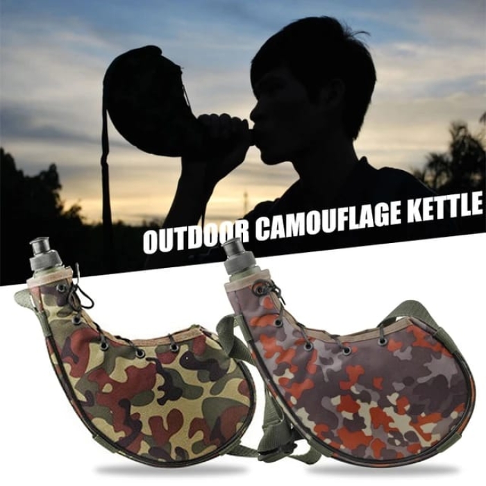 750ml Water Bottle Army Travel Camping Flask Sports Drink Bottle Pot Shoulder Strap Hip Flask for Running Climbing Fishing