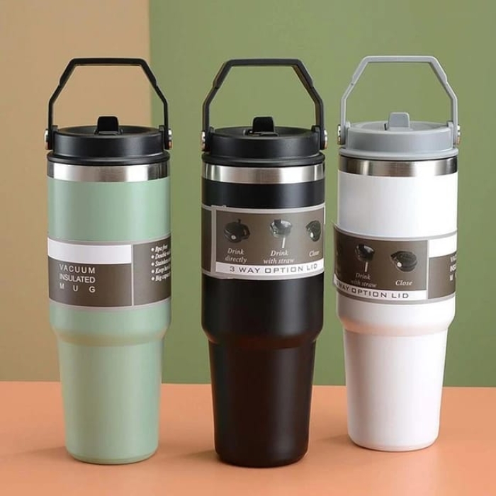 Leak-Proof Insulated Coffee mug Tumbler With Handle and Straw Leak Proof, 30 Oz Stainless Steel Double Wall Vacuum Insulated Tumbler with Handle ,Cold Coffee Mugs Travel Water Cup, Large Tumbler with