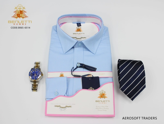 Professional Light blue quality Benletti long sleeved Modern fit 100% Cotton Kent collar and Button Cuff Turkey Styled official shirt S-4xl Turkey shirt